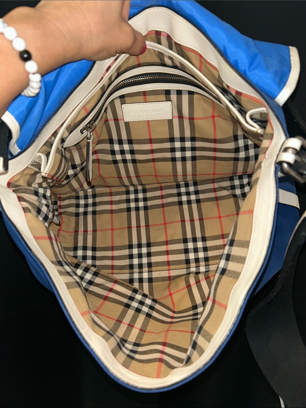 Burberry Large Tri-tone Nylon and Leather Messenger Bag in deep cerulean blue